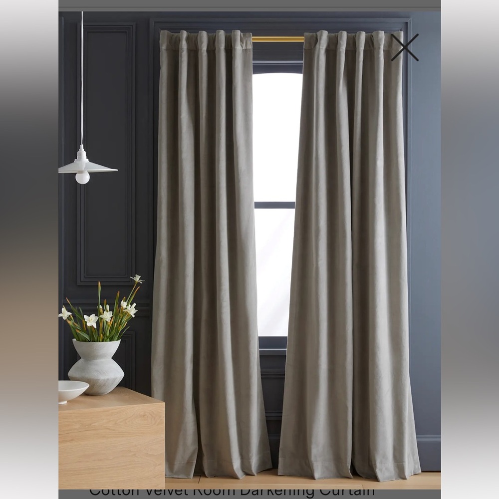 Quince Cotton Velvet Room Darkening Curtain in light grey
